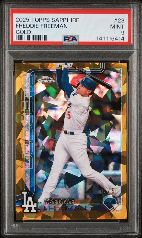 2025 TOPPS CHROME SAPPHIRE GOLD #23 FREDDIE FREEMAN 33/50 PSA 9