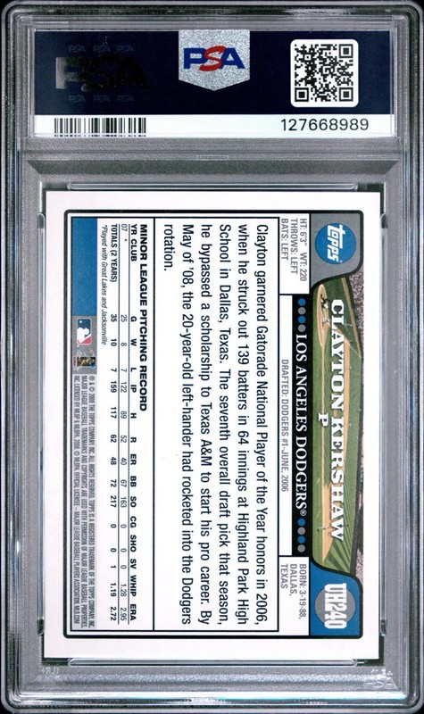 2008 Topps Updates & Highlights - Clayton Kershaw (RC) - PSA 9 - LA DODGERS view 2