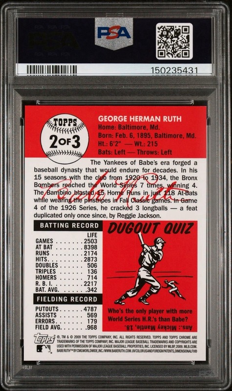 2009 TOPPS FACTORY SET GOLD REFRACTOR BABE RUTH #2 BABE RUTH CARD PSA 10 view 2
