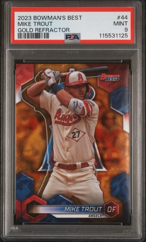 2023 BOWMAN'S BEST #44 MIKE TROUT GOLD REFRACTOR /50 PSA 9