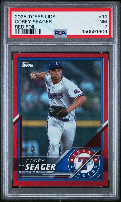 2025 Topps Lids Mitchell Ness  1/5 Red Refractor Corey Seager PSA 7