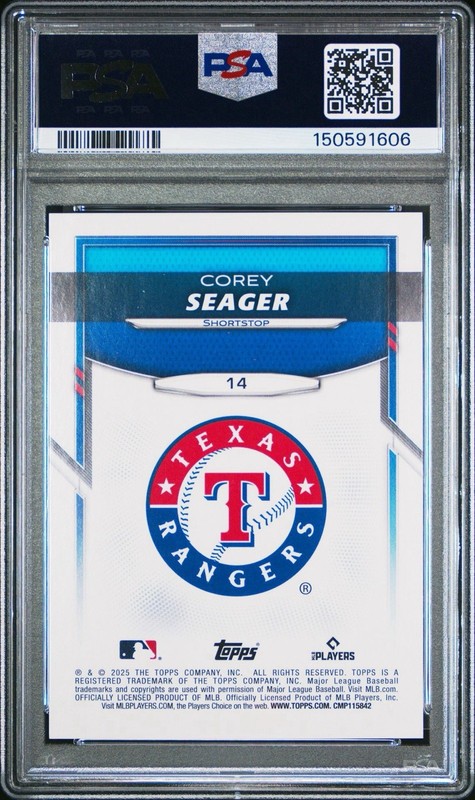 2025 Topps Lids Mitchell Ness  1/5 Red Refractor Corey Seager PSA 7 view 2