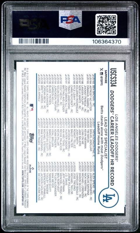 2024 Topps Chrome Sapphire /50 Gold Mookie Betts PSA 9 view 2