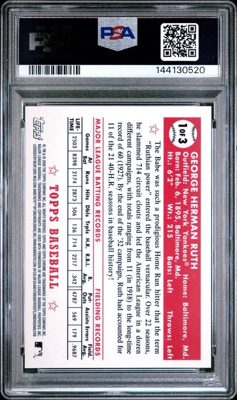 Babe Ruth PSA 9 2009 Topps Factory Set Gold Refractor #1 New York Yankees view 2