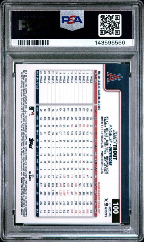 2025 Topps Chrome Mike Trout TRUE GOLD REFRACTOR /50 Angels PSA 8 view 2