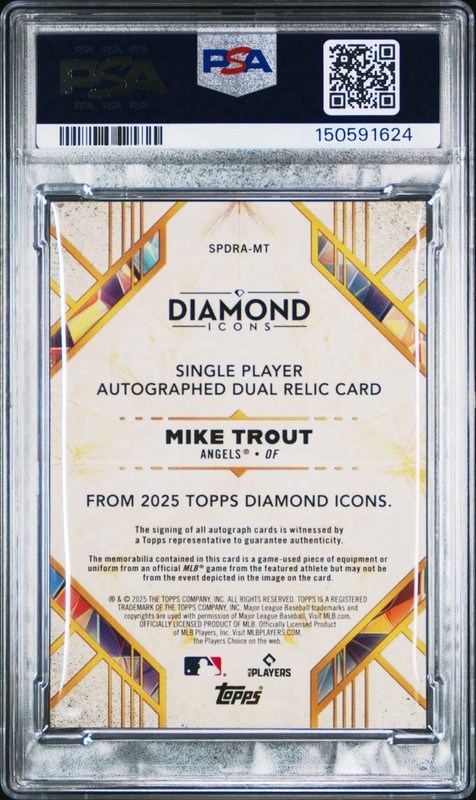 2025 Topps Diamond Icons Mike Trout Dual Jersey Auto #/25 Angels PSA 8 view 2