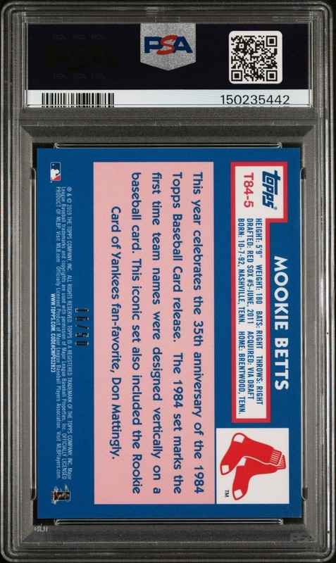 2019 TOPPS SILVER PACK MOOKIE BETTS T84-5 GOLD REFRACTOR/50 DODGERS PSA 10 view 2