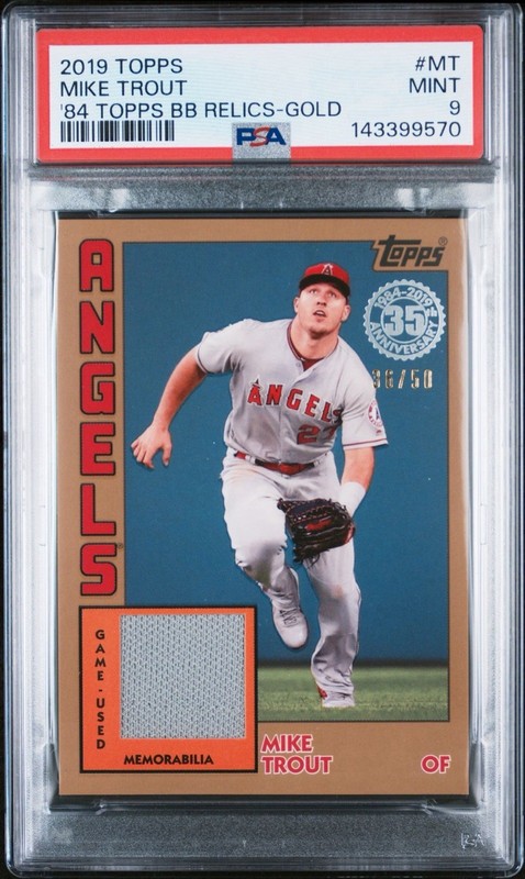 2019 Topps Game Used Relic Gold Mike Trout /50 Angels #84R-MT PSA 9 MINT