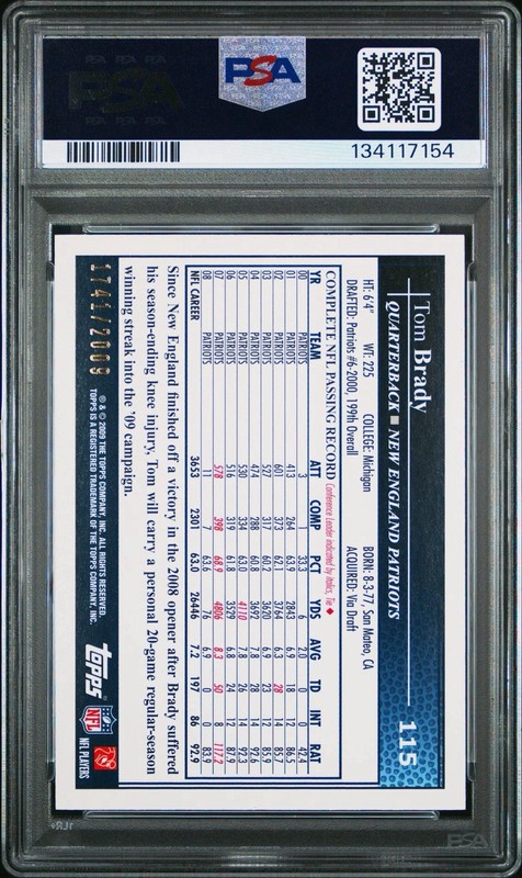 2009 Topps Tom Brady Gold /2009 115 PSA 8 Near Mint Patriots GOAT Buccaneers view 2