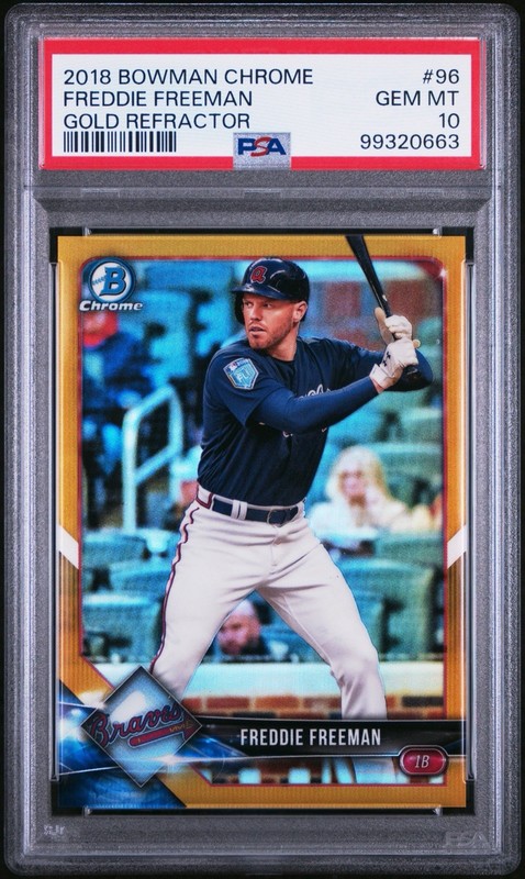 2018 Bowman Chrome Freddie Freeman True Gold Refractor #/50 Braves PSA 10