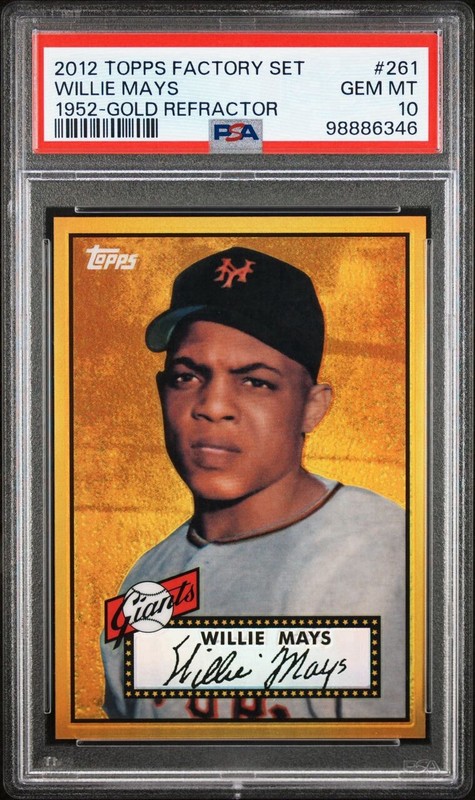 2012 TOPPS FACTORY SET BONUS 1952 GOLD REFRACTOR #261 WILLIE MAYS PSA 10
