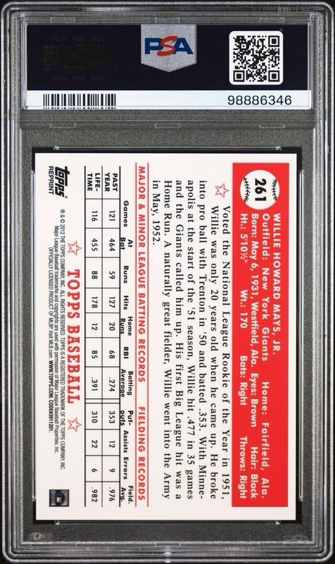 2012 TOPPS FACTORY SET BONUS 1952 GOLD REFRACTOR #261 WILLIE MAYS PSA 10 view 2