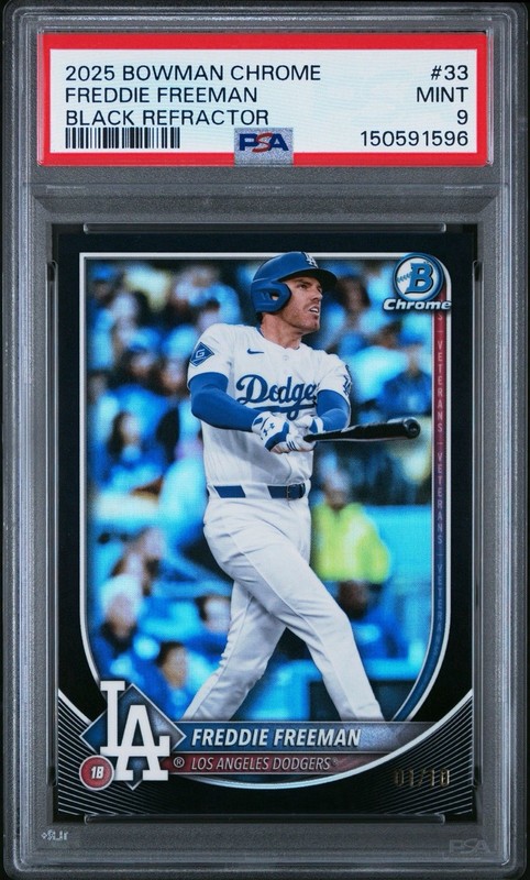 2025 Bowman Chrome Freddie Freeman Black Refractor /10 Dodgers PSA 9