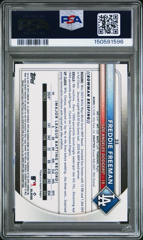 2025 Bowman Chrome Freddie Freeman Black Refractor /10 Dodgers PSA 9 view 2