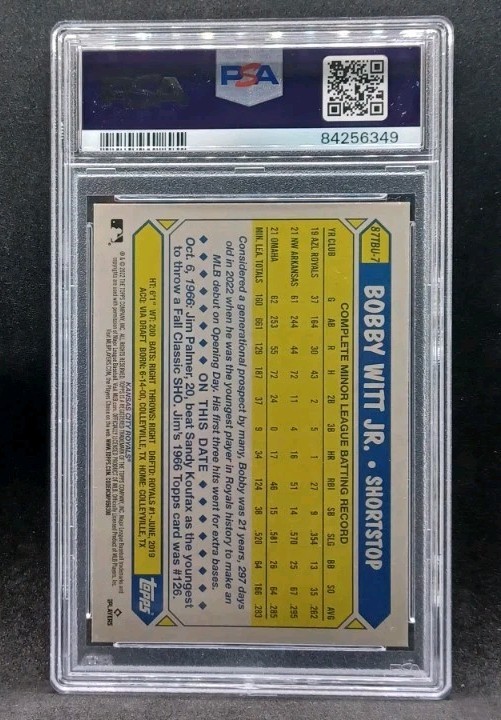 2022 Topps Update 1987 Topps Baseball Bobby Witt Jr. #87TBU-7 Blue RC PSA 9 view 2