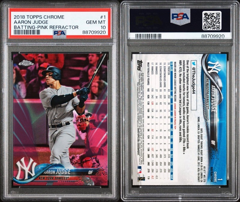 2018 Topps Chrome AARON JUDGE Pink Refractor Batting PSA 10 Gem Mint NY Yankees view 2