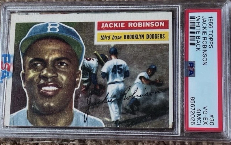 1956 Topps Jackie Robinson White Back #30 VG-EX PSA 4 (MC) Brooklyn Dodgers HOF.