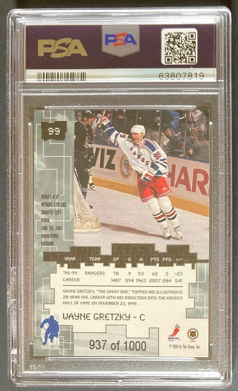 Wayne Gretzky 1999-00 BAP Millennium Ruby #99 Graded PSA 10 GEM MINT #/1000 view 2