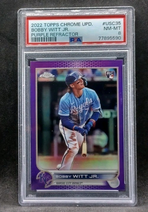 2022 Topps Chrome Update #USC35 Bobby Witt Jr. Purple Refractor RC PSA 8