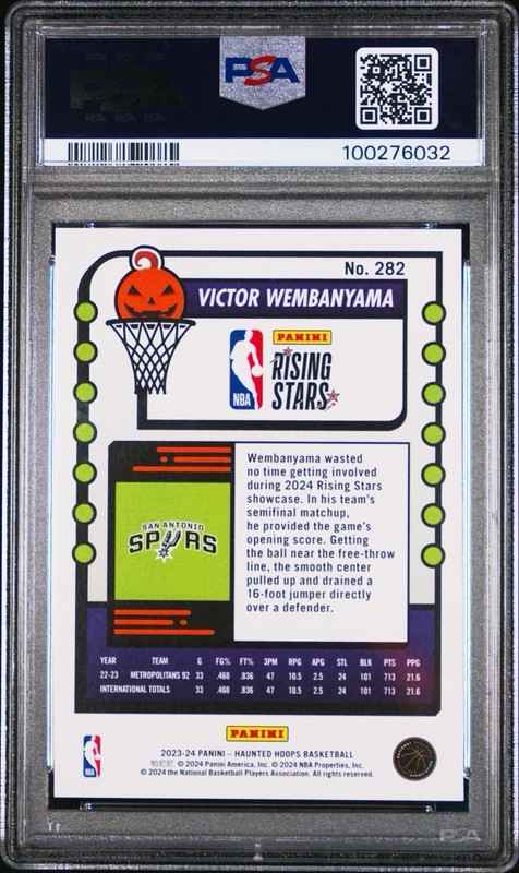 PSA 10 2023 Panini Haunted Hoops Victor Wembanyama Rookie #282 Orange RC POP/200 view 2
