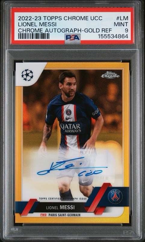 Topps Chrome UEFA Lionel Messi Gold Refractor Auto CA-LM /50 PSA 9