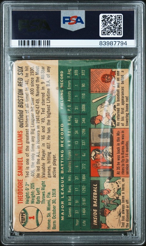1954 Topps #1 Ted Williams PSA 1.5 New Label view 2