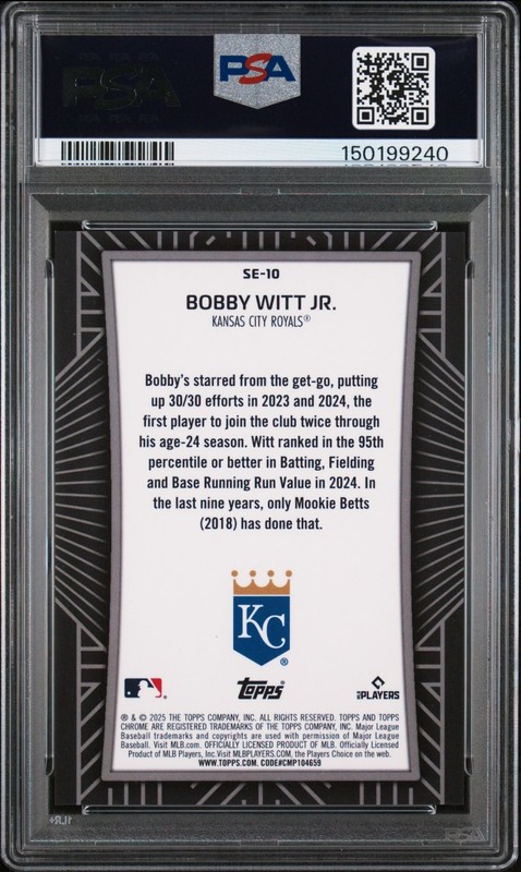 2025 Topps Chrome Shadow Etch SE10 Bobby Witt Jr. ORANGE REFRACTOR 03/25 PSA 10 view 2