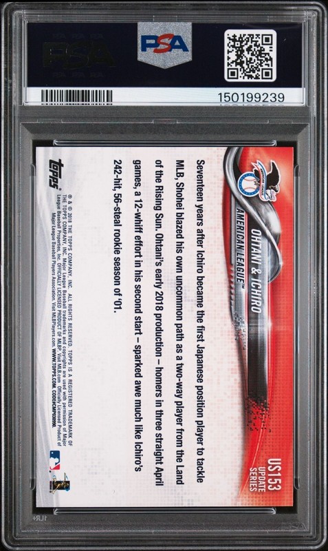 2018 Topps Update #US153 Shohei Ohtani / Ichiro PSA 10 GEM MINT Rookie Combo view 2