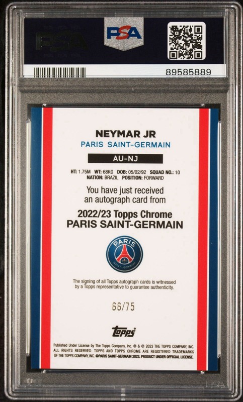 Topps Chrome UEFA 2022-23 Neymar Jr PSG Chrome Autographs ON CARD Auto /75 POP 1 view 2