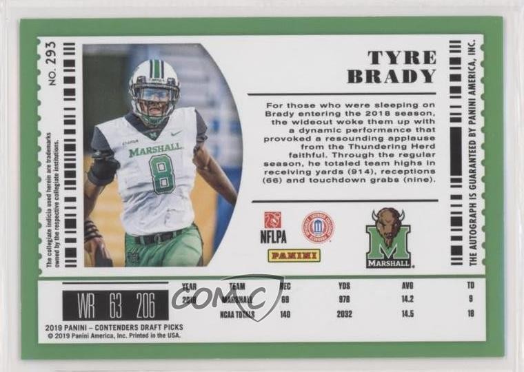 2019 Contenders Draft Picks College Playoff Ticket 2/18 Tyre Brady #293 Auto 0c2 view 2