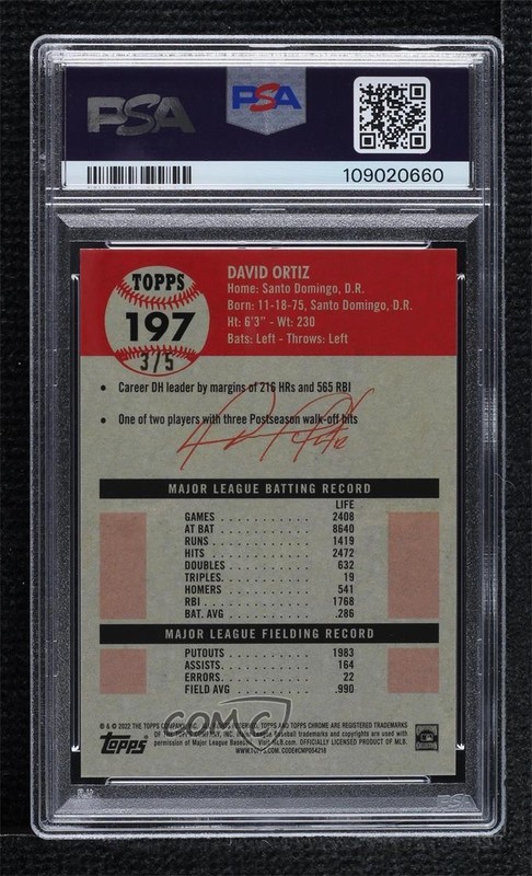 2022 Chrome Platinum Anniversary Red Refractor 3/5 David Ortiz PSA 9 MINT b4d view 2