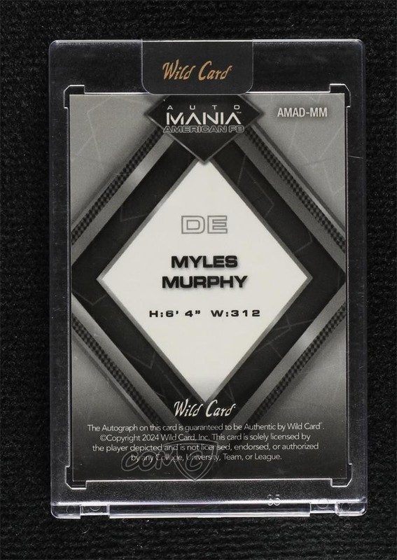 2024 Wild Card Mania American Football Diamond 1/1 Myles Murphy Auto s5q view 2