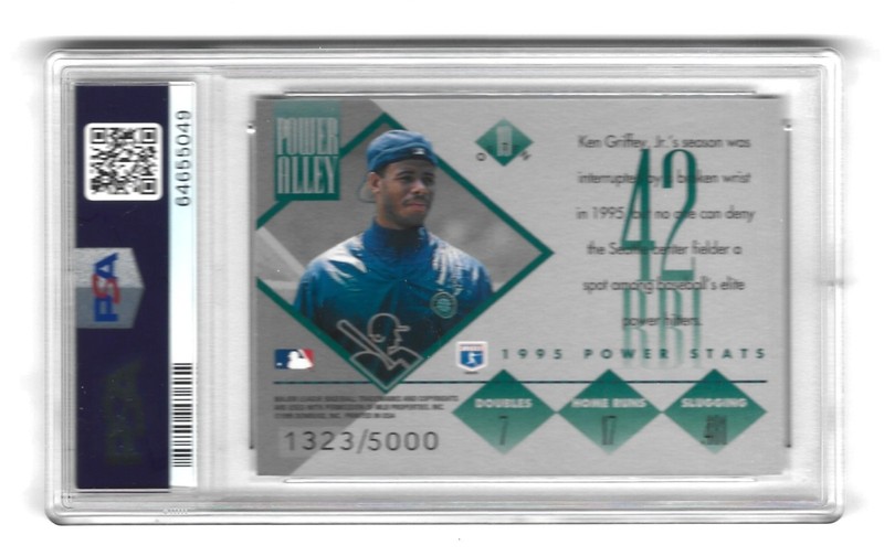 1996 DONRUSS POWER ALLEY #10 KEN GRIFFEY JR. #’D 1323/5000 PSA 9 MINT HOF view 2
