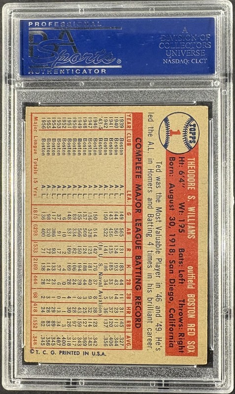1957 Topps #1 Ted Williams PSA 5 EX view 2