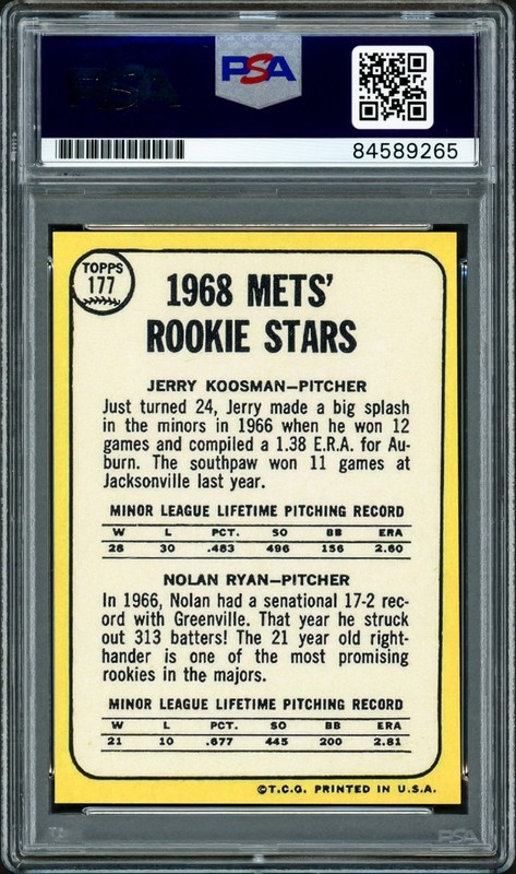 Nolan Ryan & Jerry Koosman Signed 1968 Topps RC RP Card #177 Mets AutoGM10 view 2