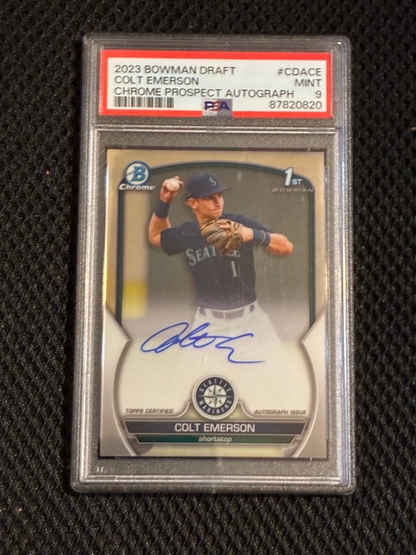 2023 Bowman Chrome Draft Colt Emerson 1st Bowman Base Auto SP PSA 9 Pop 27