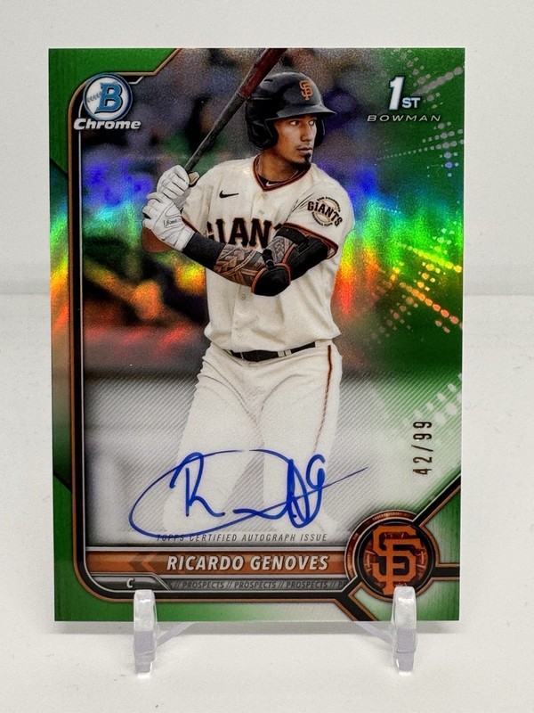 Ricardo Genoves 2022 Bowman Chrome Auto /99 Green Refractor Giants Rays