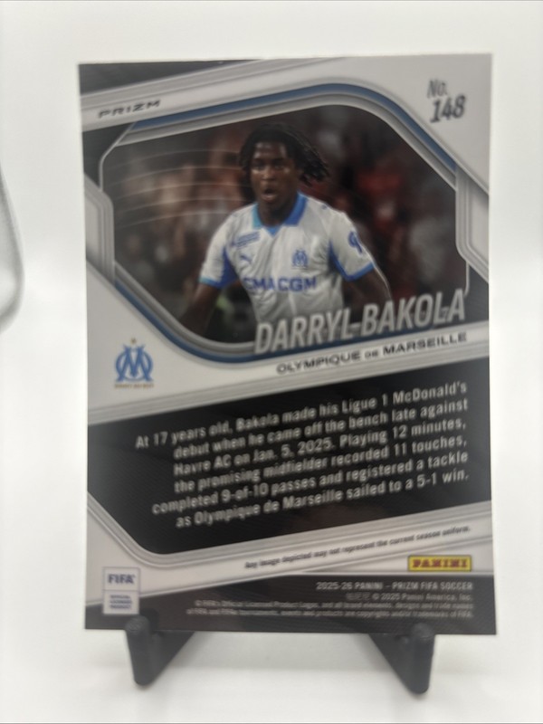 2025-26 Prizm FIFA Darryl Bakola Silver Mosaic Prizm RC #148- Marseille view 2