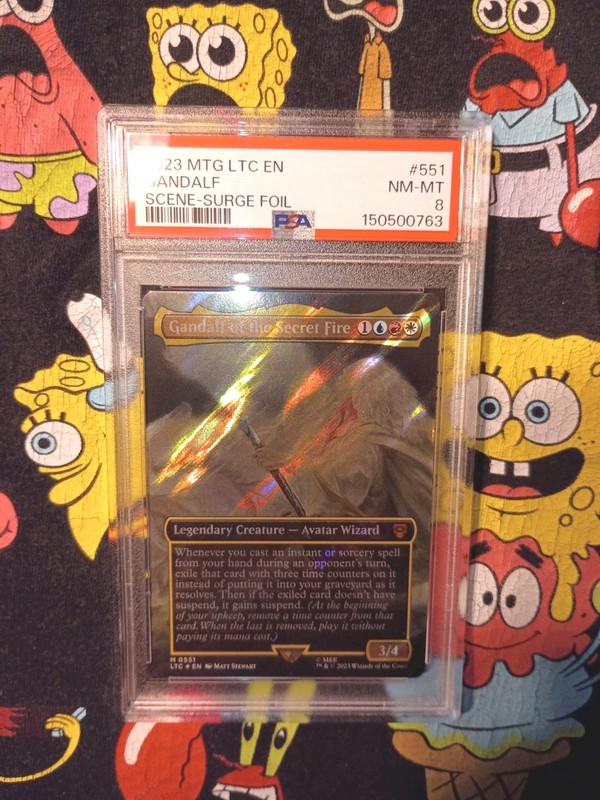 MTG Gandalf of the Secret Fire Borderless Surge Foil PSA 8 LTC LOTR