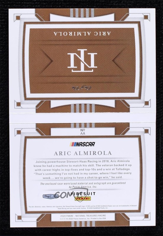 2020 Panini National Treasures Associate Sponsor 1 1/1 Aric Almirola Auto ob9 view 2