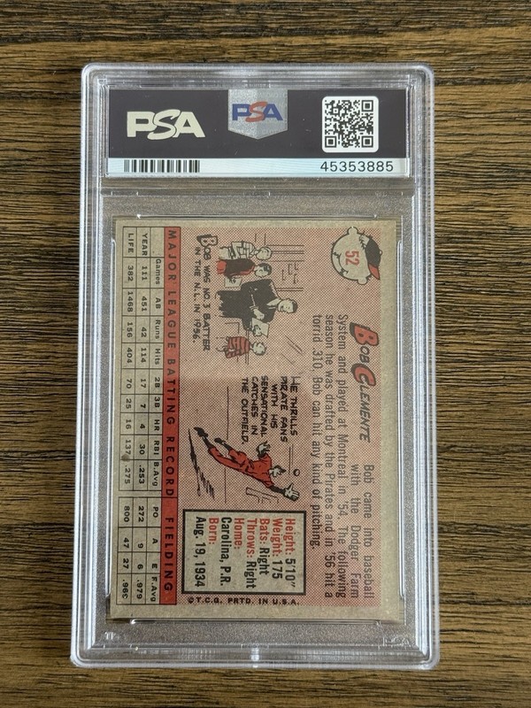 1958 Topps Roberto Clemente #52 PSA 6 Pittsburgh Pirates view 2