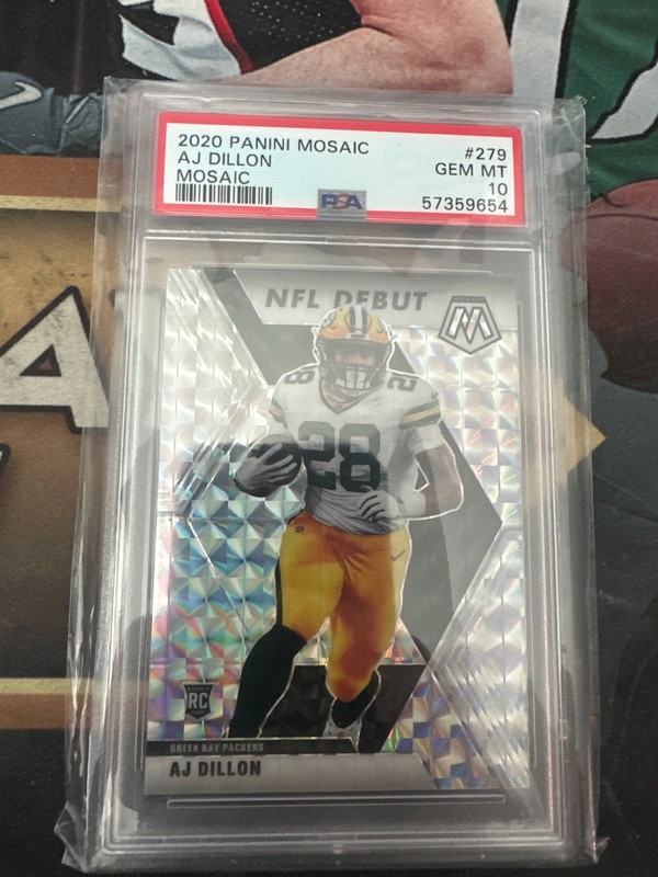 AJ Dillon 2020 Panini Mosaic Football NFL Debut Mosaic Prizm RC PSA 10 #279