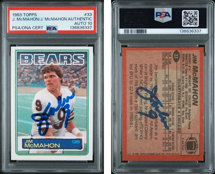 1983 Topps #33 Jim McMahon RC PSA 10 DBL Auto Autographed Signed Chicago Bears