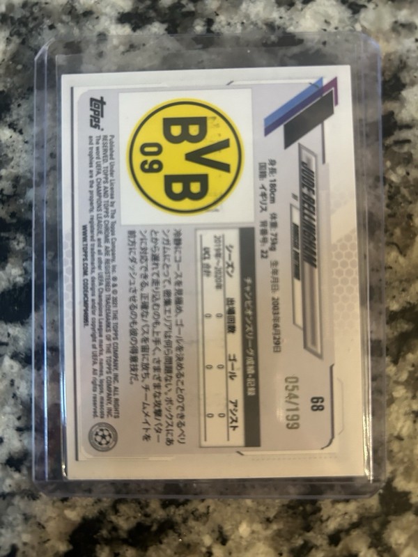 2020-2021 Topps Chrome UEFA Champions League #68 Jude Bellingham Aqua 054/199 RC view 2