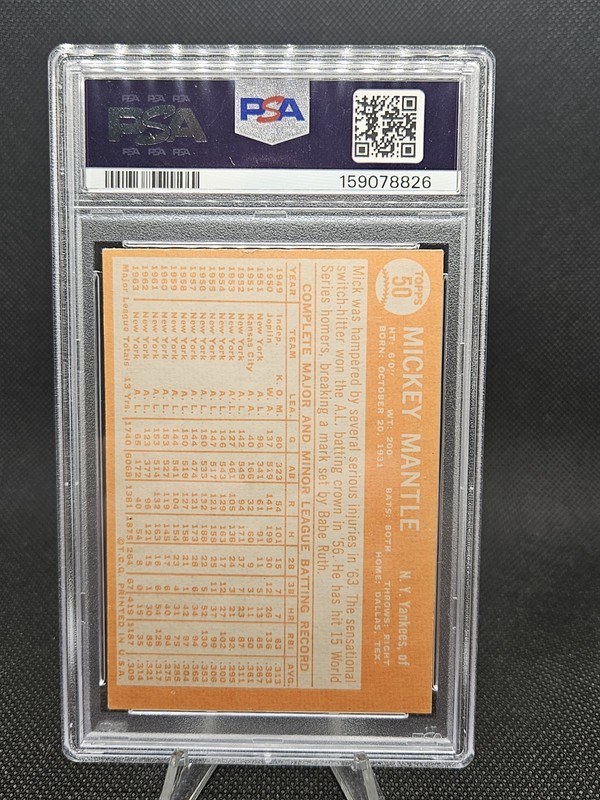 MICKEY MANTLE 1964 TOPPS #50 VG-EX PSA 4 view 2