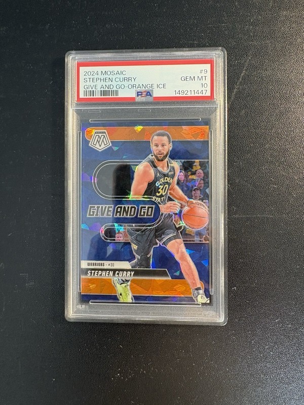 2024-25 Panini Mosaic - Give and Go Stephen Curry Orange Ice /49 PSA 10 POP 1