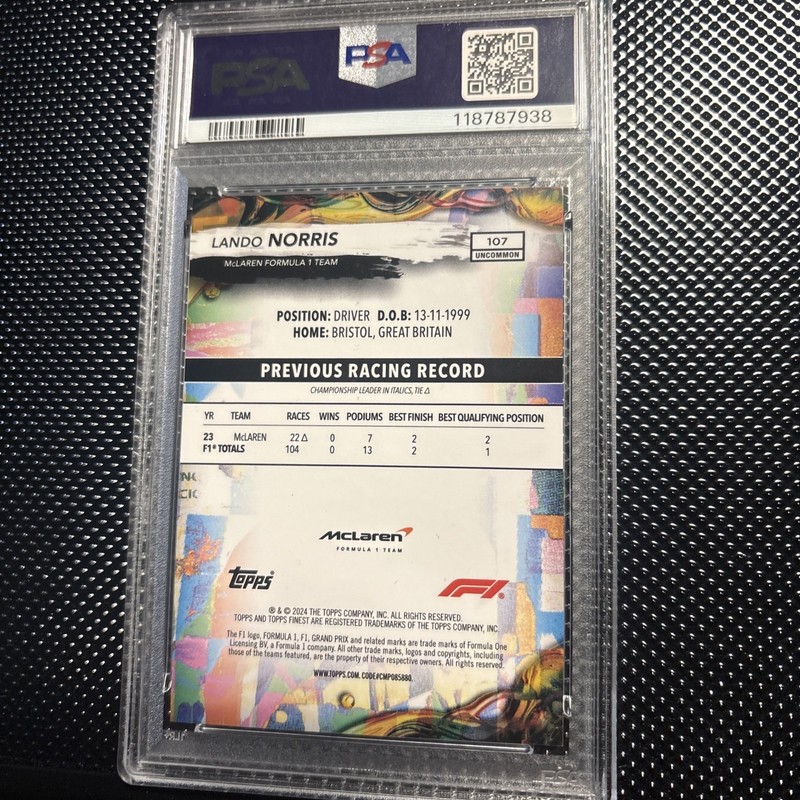 2024 Topps Finest F1 - Uncommon Lando Norris #107 Black /20 PSA 10  view 2
