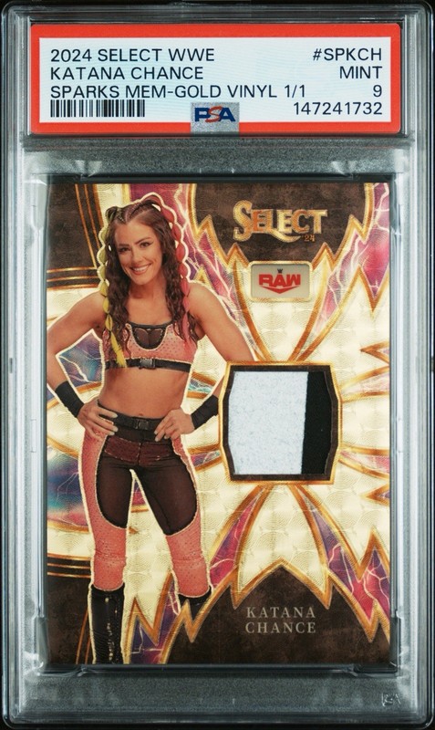 2024 Panini Select WWE Katana Chance Gold Vinyl Auto 1/1 Sparks Patch PSA 9 🔥