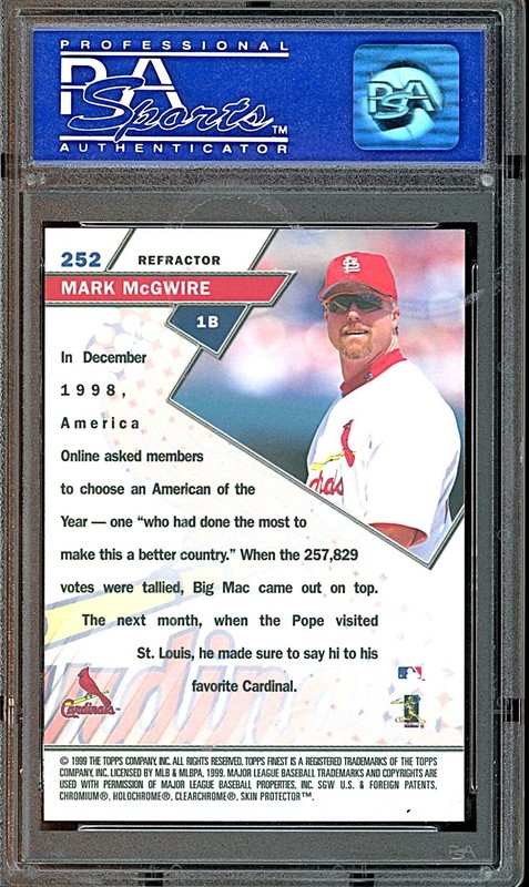 1999 Topps Finest #252 Mark McGwire Refractor PSA 9 view 2