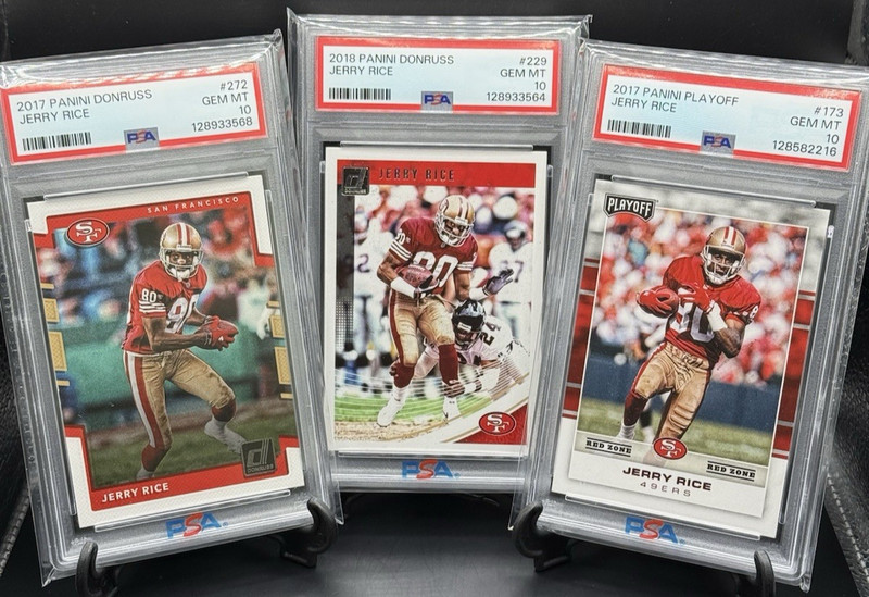 Jerry Rice PSA 10 2017 Playoff #173 2017 Donruss #272 2018 Donruss #229